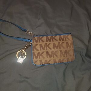 Michael Kors Tan and Blue Logo Wristlet